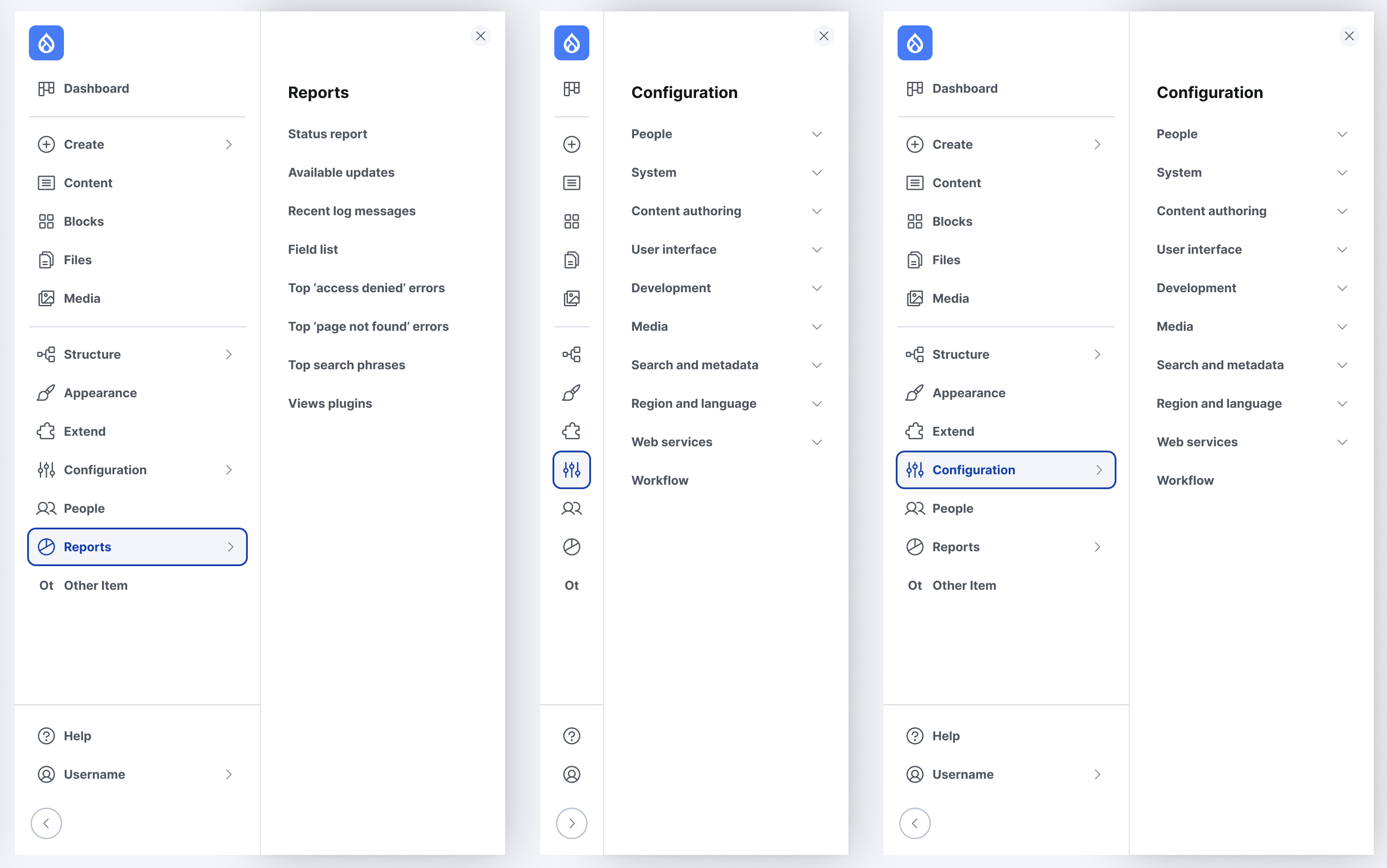 Variations of the new Navigation module's user interface