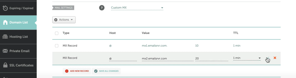 dns manager mx records