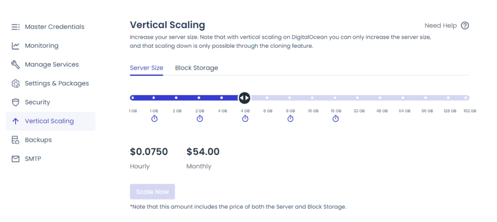 vertical scaling cloudways