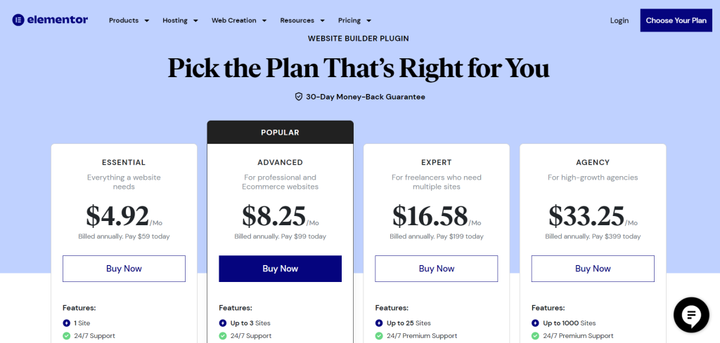 elementor pricing