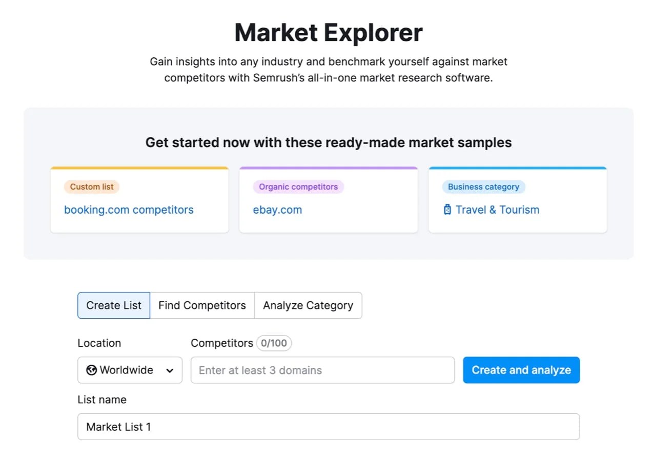 SEMrush's Market Explorer competitive insights tool.