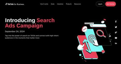 Web page of TikTok for Business: Search Ads Campaign