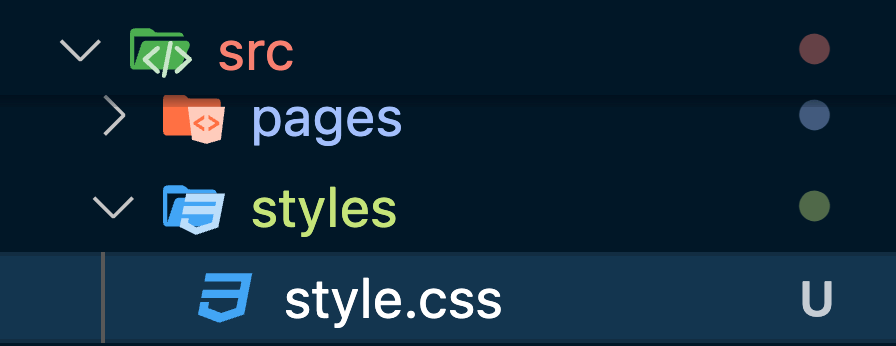 VS Code file browser displaying a styles folder decorated with the CSS3 logo, as well as a CSS file with the CSS3 logo as it's file icon.