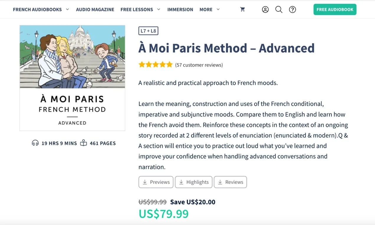 French audio books product page - A Moi Paris.