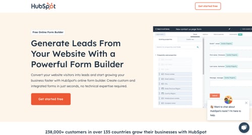 Web page for HubSpot Form Builder