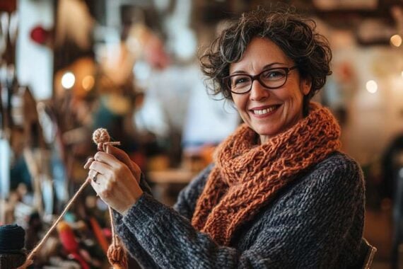 Photo of a female knitting