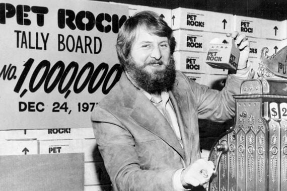 Photo of Gary Dahl holding a Pet Rock