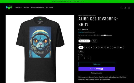 The t-shirt on a Shopify product page