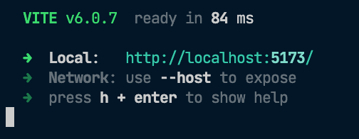 Vite development server running in a terminal