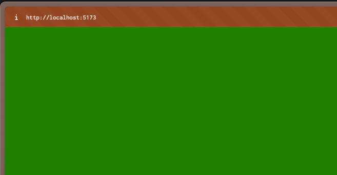 Arc browser window, navigated to http://localhost:5173, a blank page with a green background