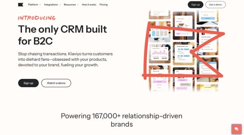 Web page for Klaviyo's B2C CRM
