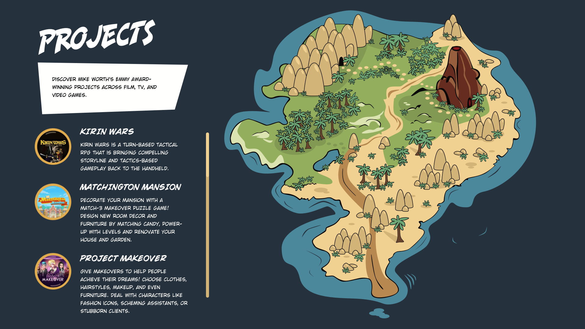 A large illustrated map of a cartoon island.