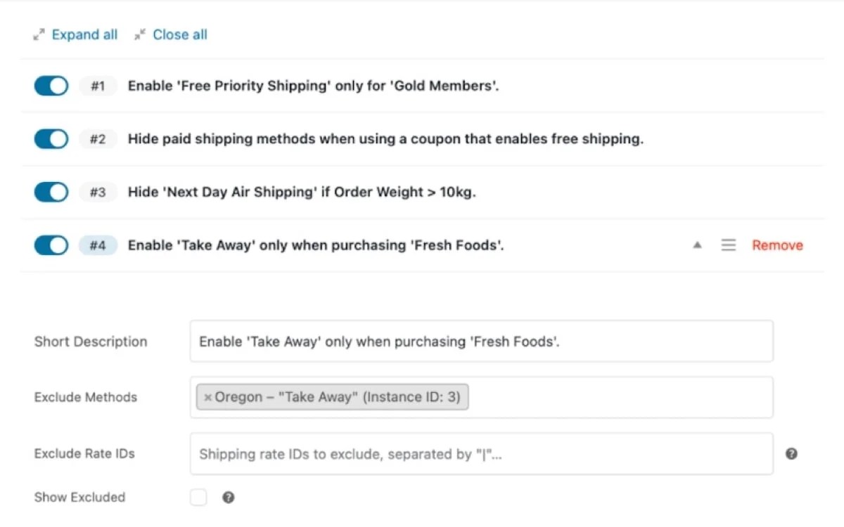 toggles for shipping options