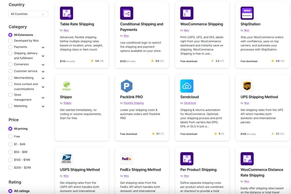 WooCommerce shipping extensions list
