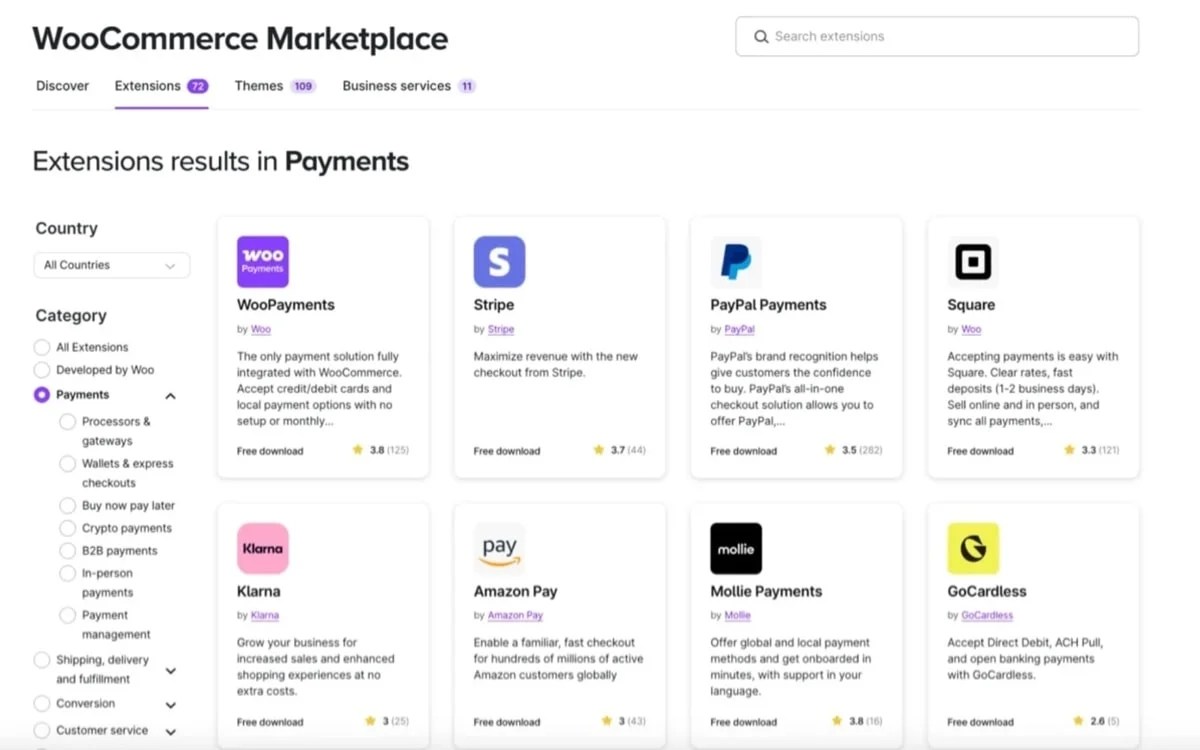 option for WooCommerce payment extensions