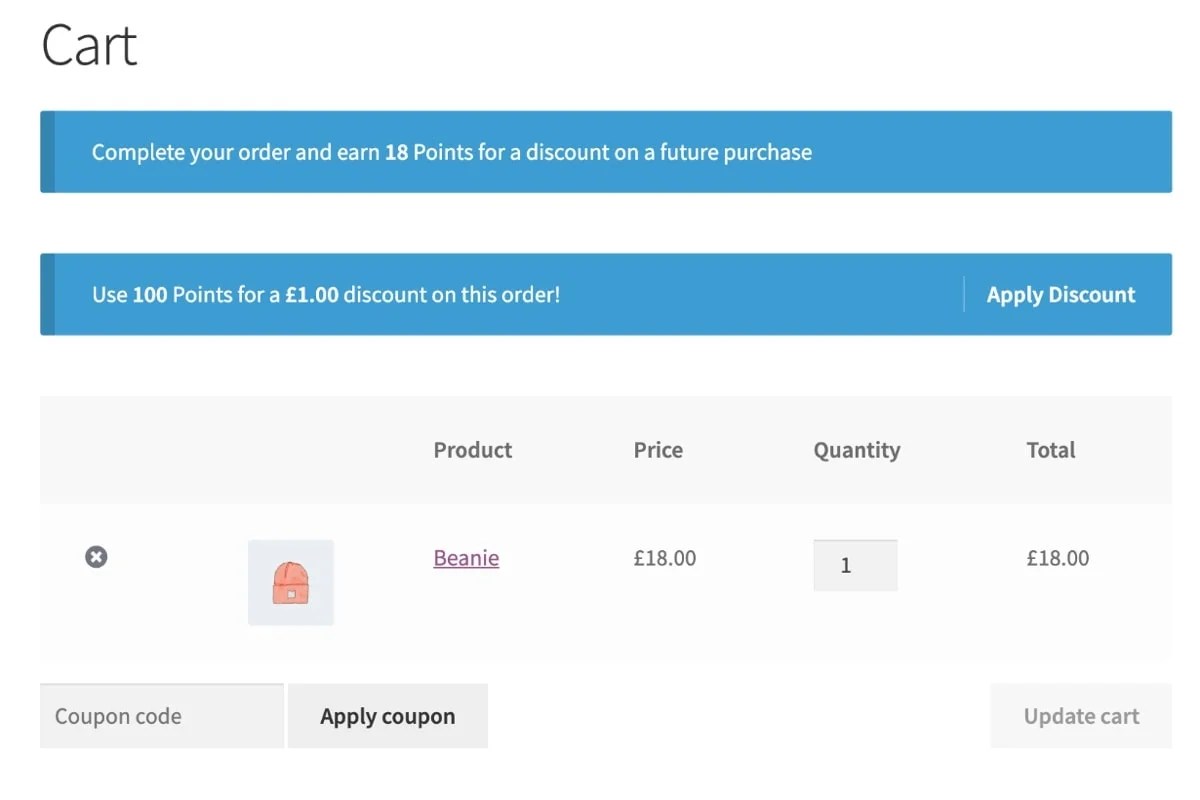 Cart showing discounts that can be used on future purchases