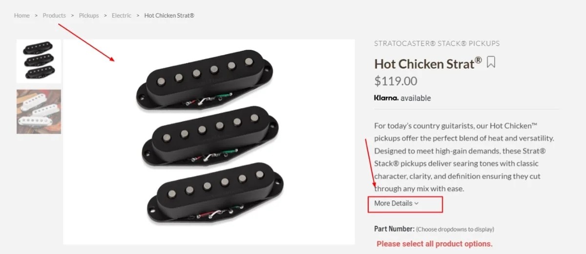 example of expanding a product description to view more details