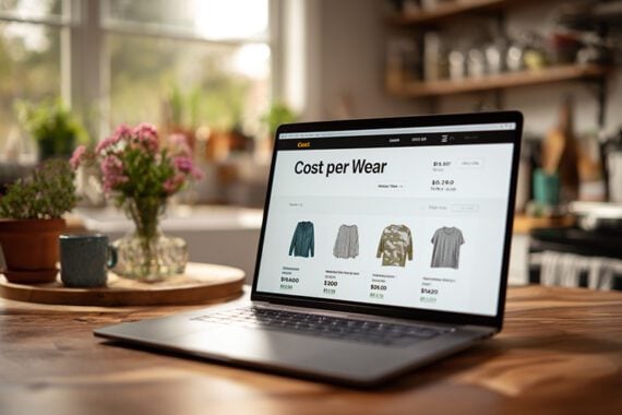 Photo of a laptop screen with clothing photos and a heading of "Cost per Wear" Photo of a laptop screen with clothing photos and a heading of "Cost per Wear"