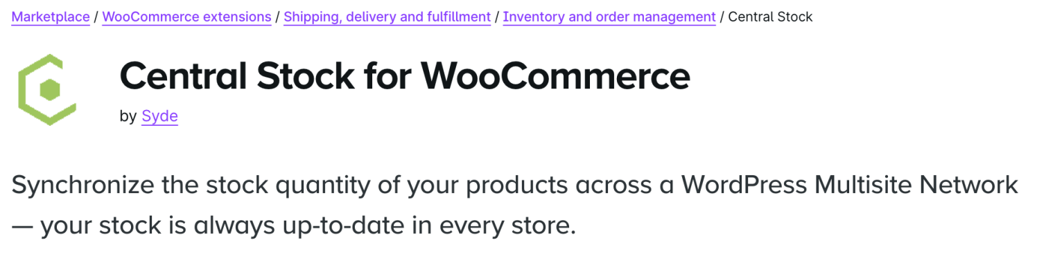 Central Stock for WooCommerce extension page