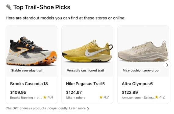 Screenshot of "Top Trail-Shoe Picks" Screenshot of "Top Trail-Shoe Picks"