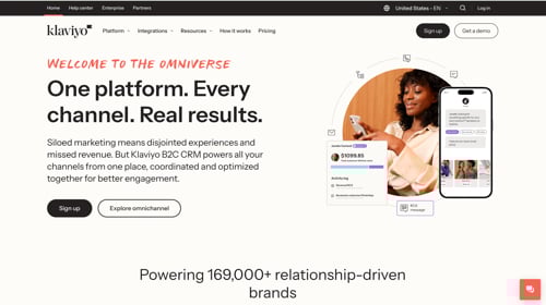 Klaviyo home page Klaviyo home page
