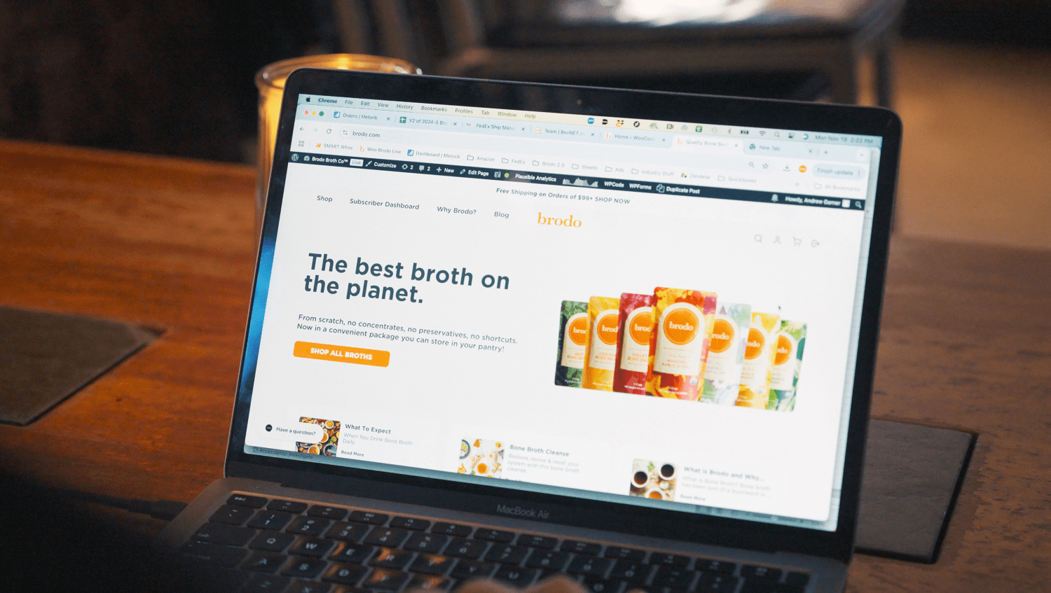 photo of laptop showing the homepage of brodo.com