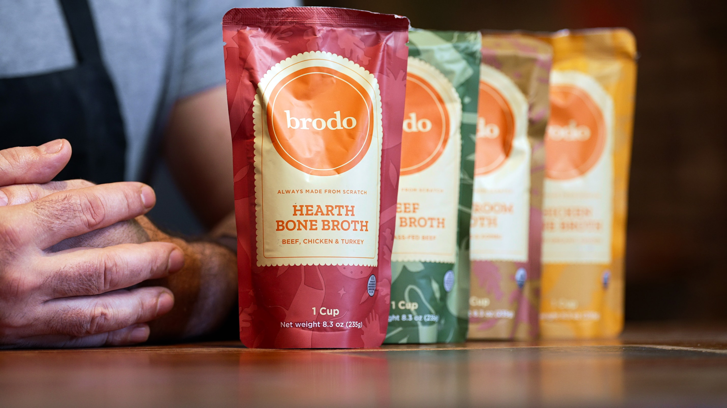 a photo of four different packaged broths from Brodo Broth Company