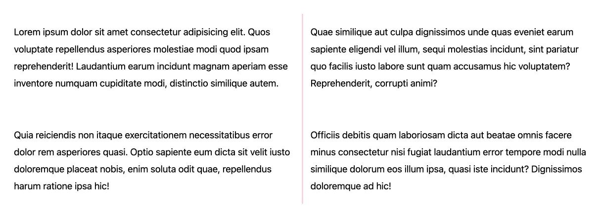 A 2-pixel solid light pink vertical line separates two side-by-side text blocks.