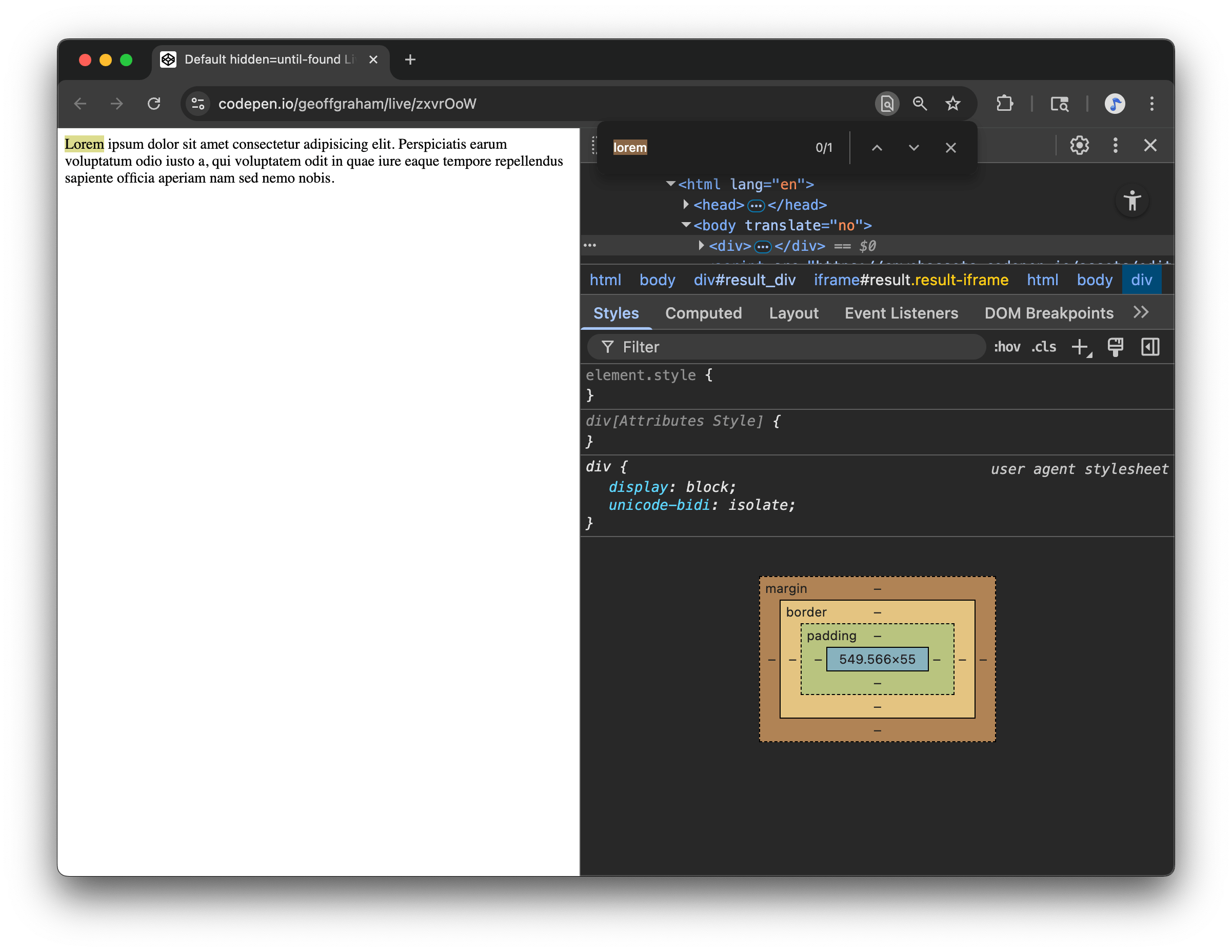 Showing a highlighted term on the page for a matched search query.