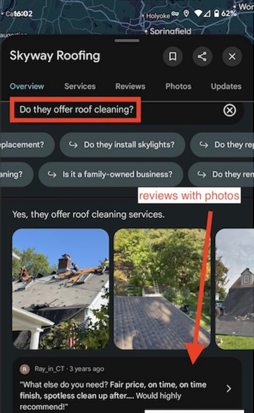 Screenshot of the search results for roofing.