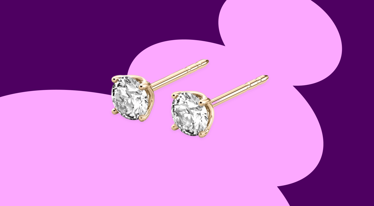 a pair of diamond earrings from Do Amore shown on a dark and light pink background