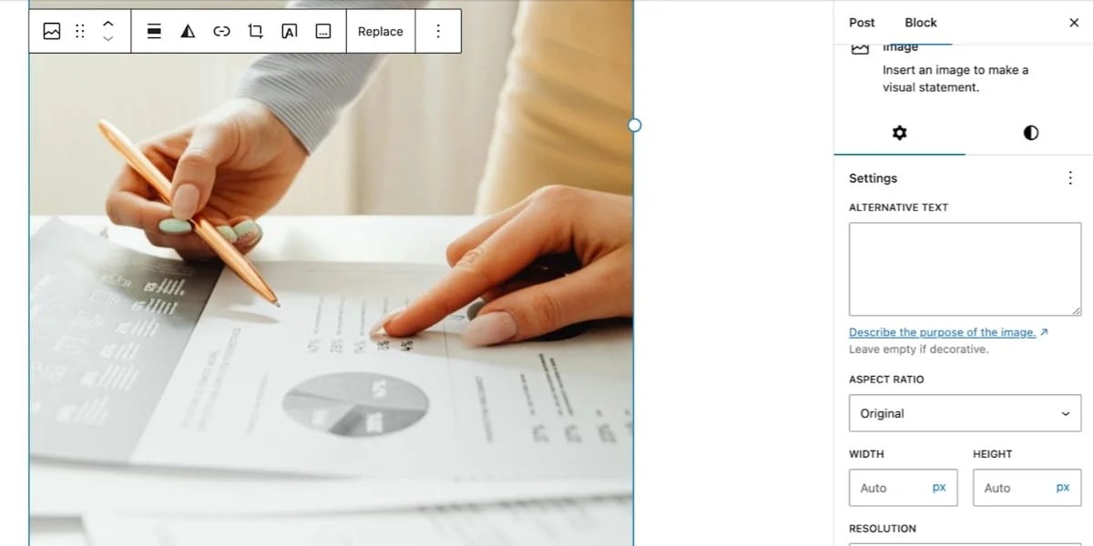 opening the image settings panel