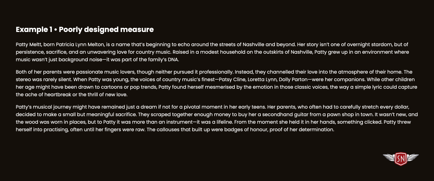 A heading and three paragraphs of text in white against a black background.