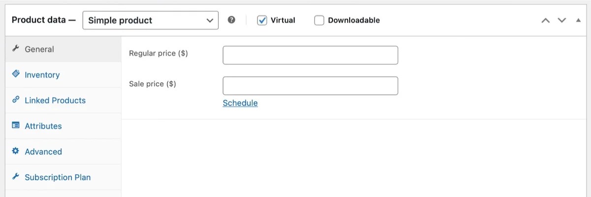simple virtual product settings