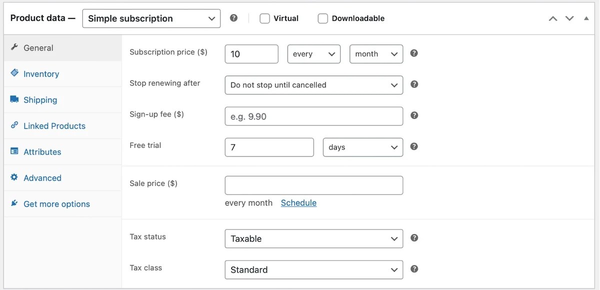 simple subscription settings