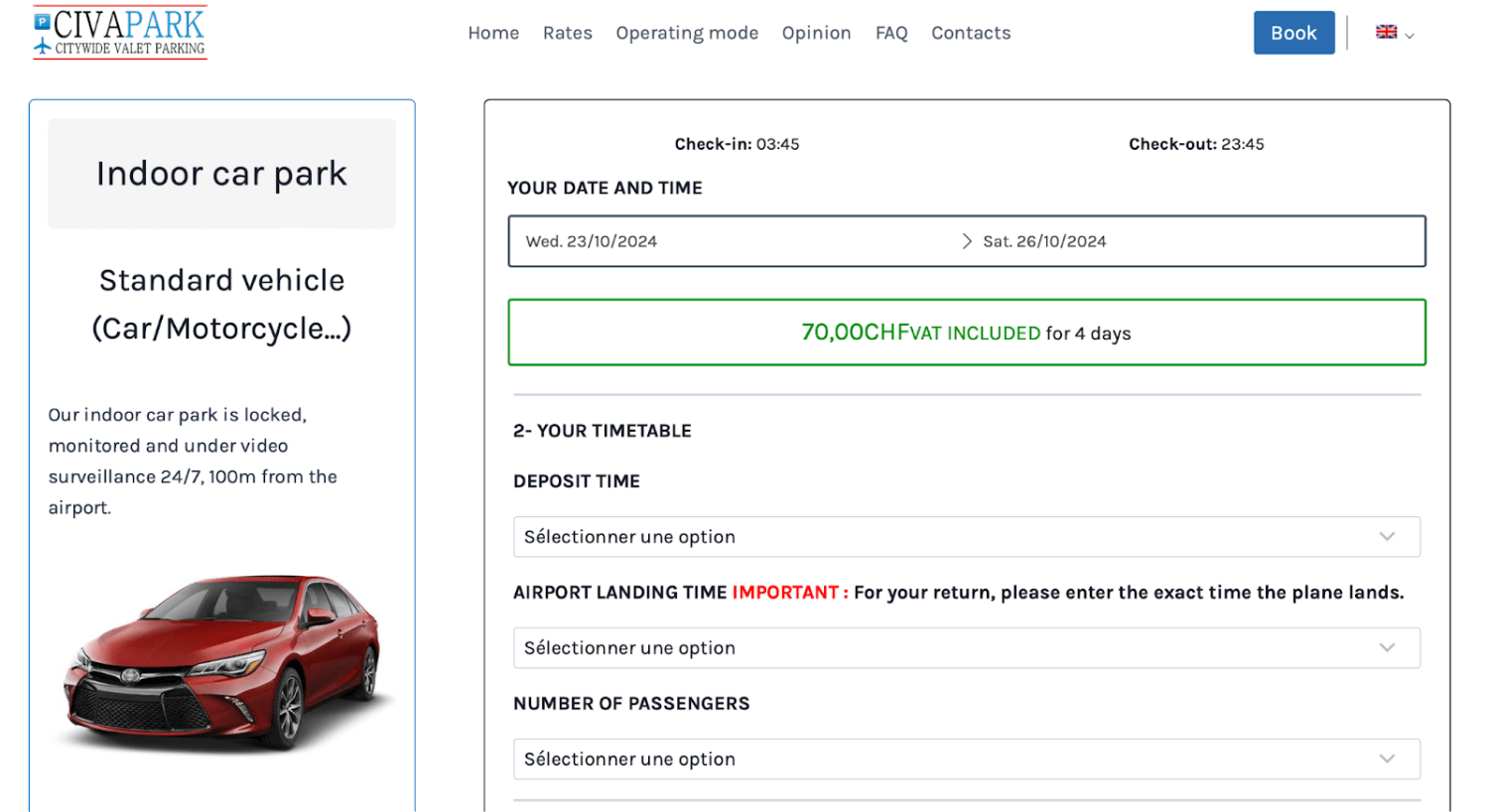 CivaPark booking page