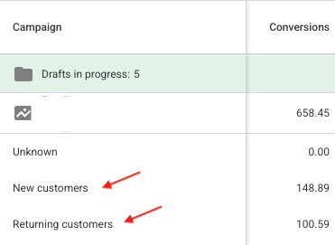 Google Ads interface showing a target ROAS slider for new customers and an &lsquo;Incremental conversion value for new customers&rsquo; panel, indicating an increase from $10.00 current value to a suggested value of $46.27