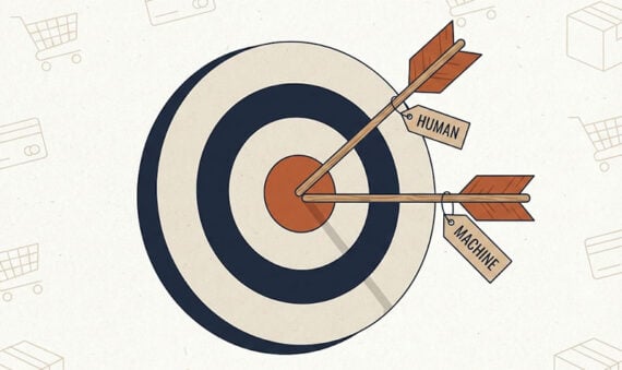 AI-generated image of a target with two arrows label "Human" and "Machine," respectively.