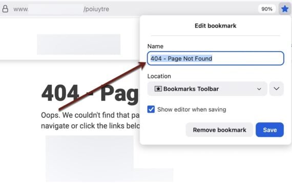 Screenshot of a browser bookmark edit screen.
