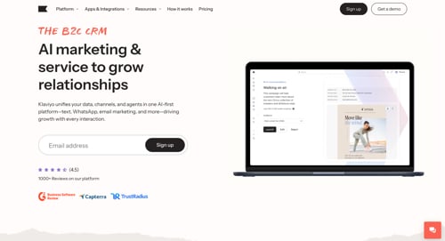 Home page of Klaviyo