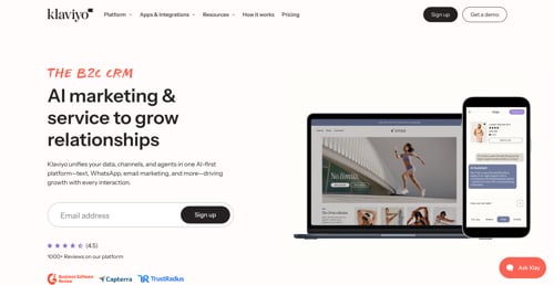 Home page of Klaviyo