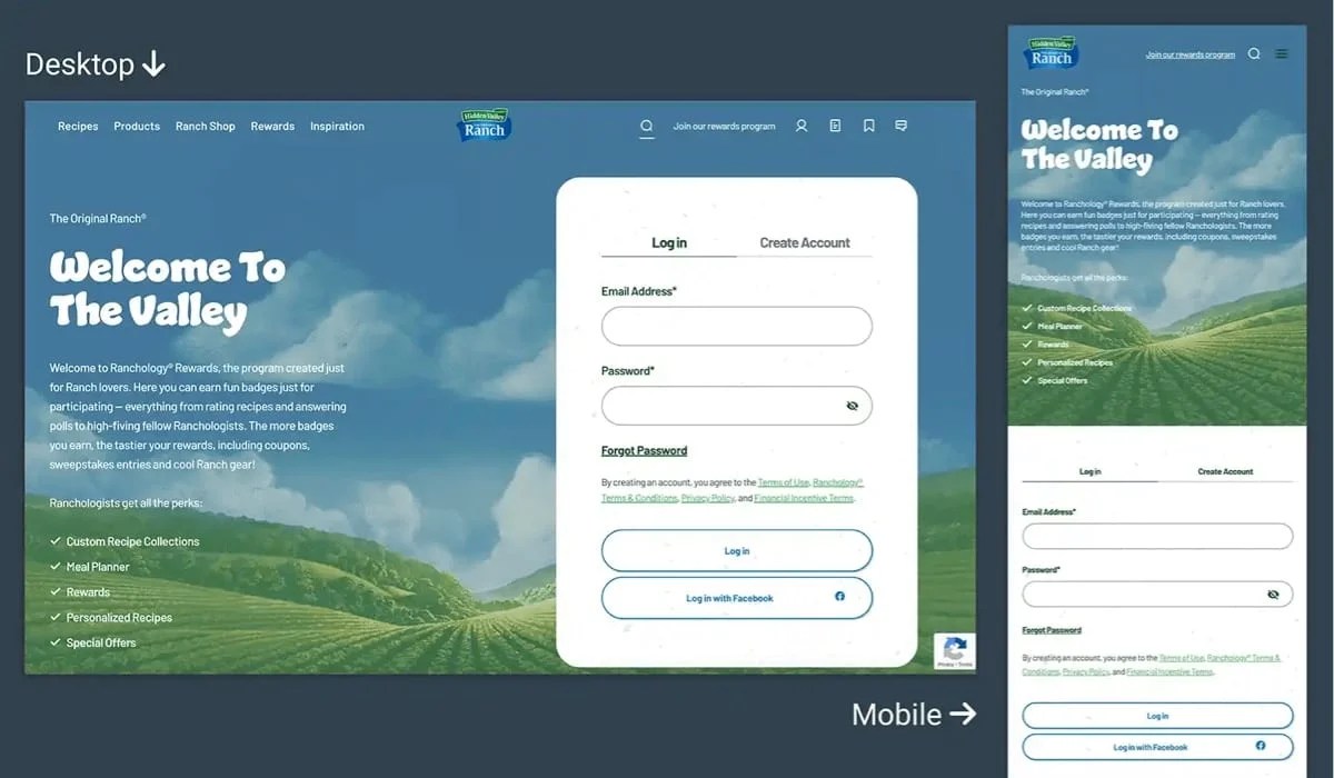 Hidden Valley Ranch landing page with a form
