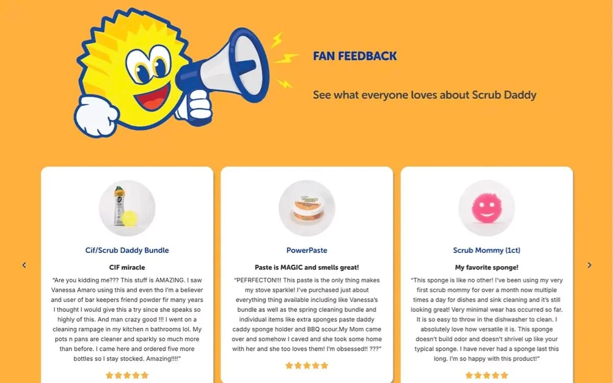 Scrub Daddy testimonials in a grid