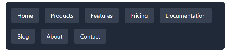 Multi-column layout showing a navigation of eight items where a second row wraps starting at the fifth items.