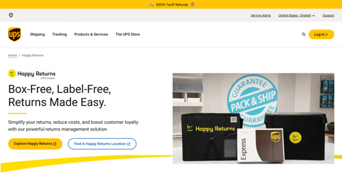 Web page for UPS Happy Returns
