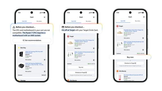Screenshot from Google of Universal Cart on three smartphone views
