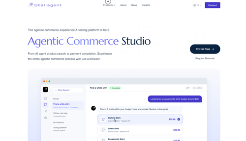 Web page of Stellagent Agentic Commerce Studio