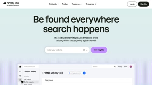 Home page of Semrush