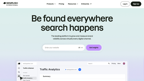 Home page of Semrush