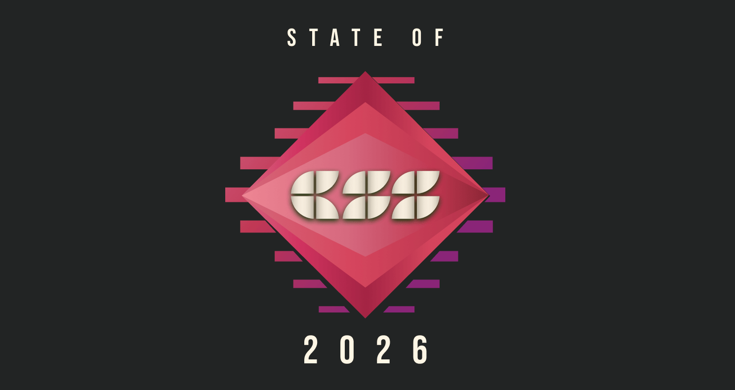 The official graphic for the State of CSS 2026 survey, featuring a stylized CSS logo inside a pink and purple diamond emblem against a dark background.